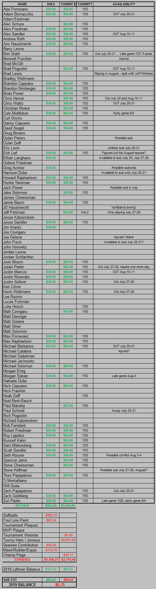 2019 Dues and Expenditures